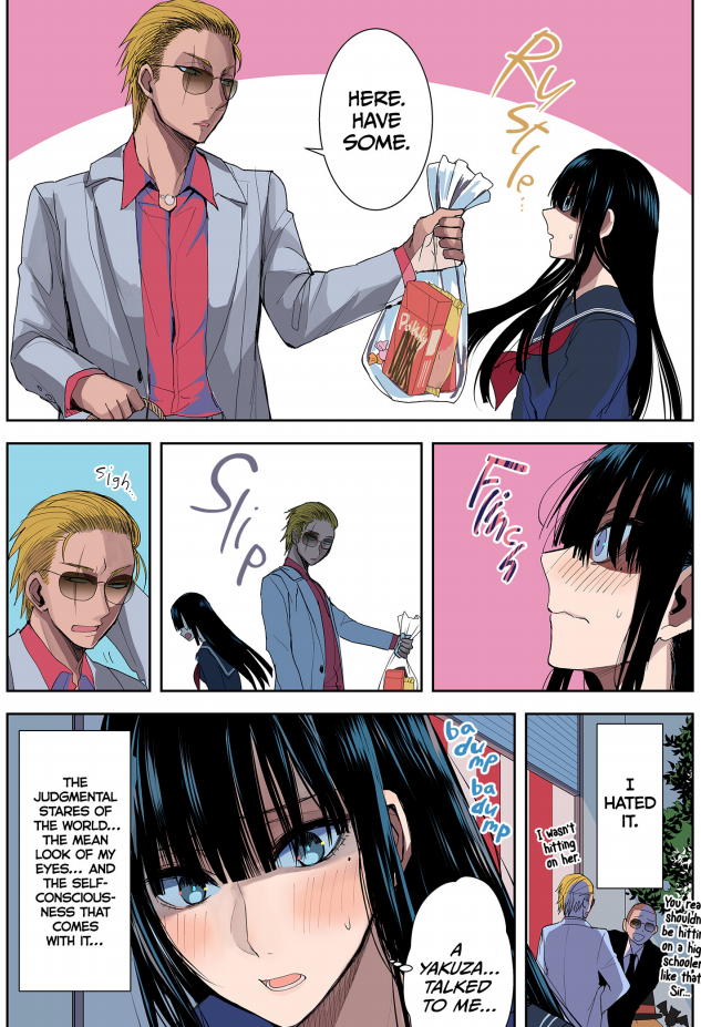 A sample of the full-color prequel chapter. It shows a teenage Arigaya encountering Todoroki during Halloween.